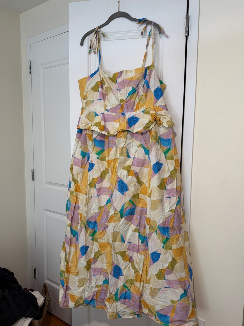 Eloquii Multicolor Leaf-Print Maxi Dress in Cream, Blue & Yellow